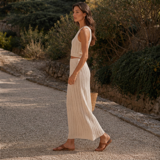 LindLeigh | Women's Knit Two Piece Co-Ord Set – High Waist Midi Skirt Outfit
