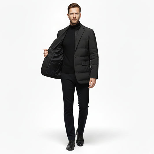 LindLeigh | Men’s Down Blazer – Detachable Collar Business Winter Coat