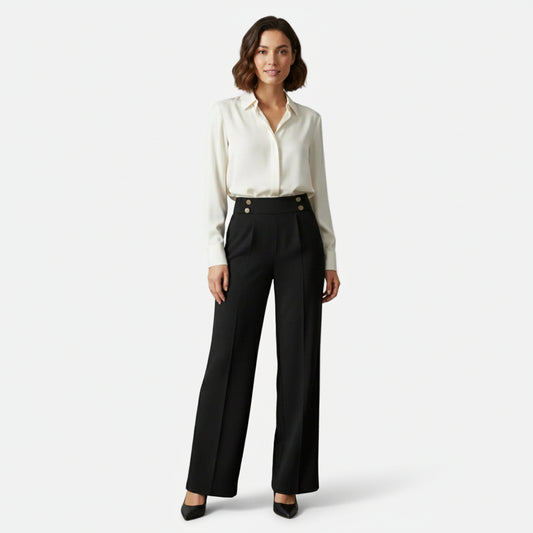 LindLeigh | Women’s Straight-Leg High-Waist Trousers with Button Detail