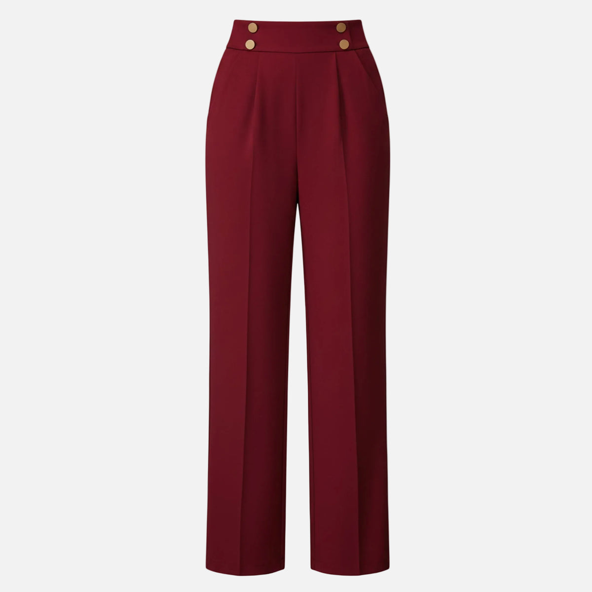 LindLeigh | Women’s Straight-Leg High-Waist Trousers with Button Detail