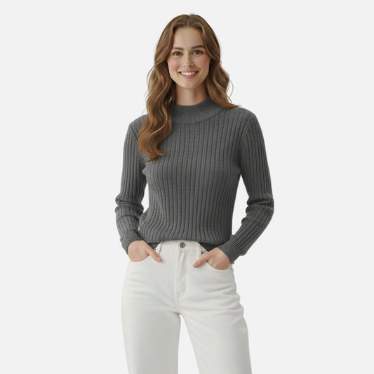 LindLeigh | Women’s Ribbed Knit Mock Neck Long Sleeve Sweater