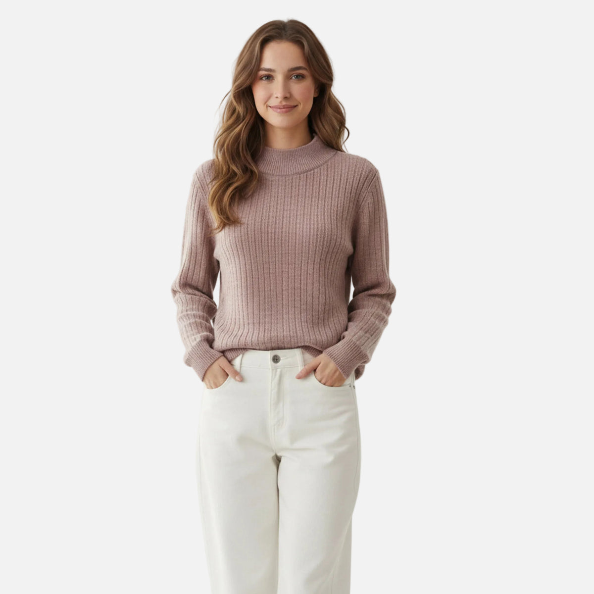 LindLeigh | Women’s Ribbed Knit Mock Neck Long Sleeve Sweater