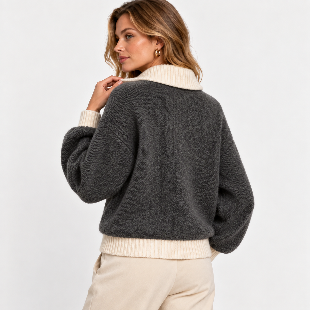 LindLeigh | Women's Half Zip Sweater High Neck Color Block Knit Pullover