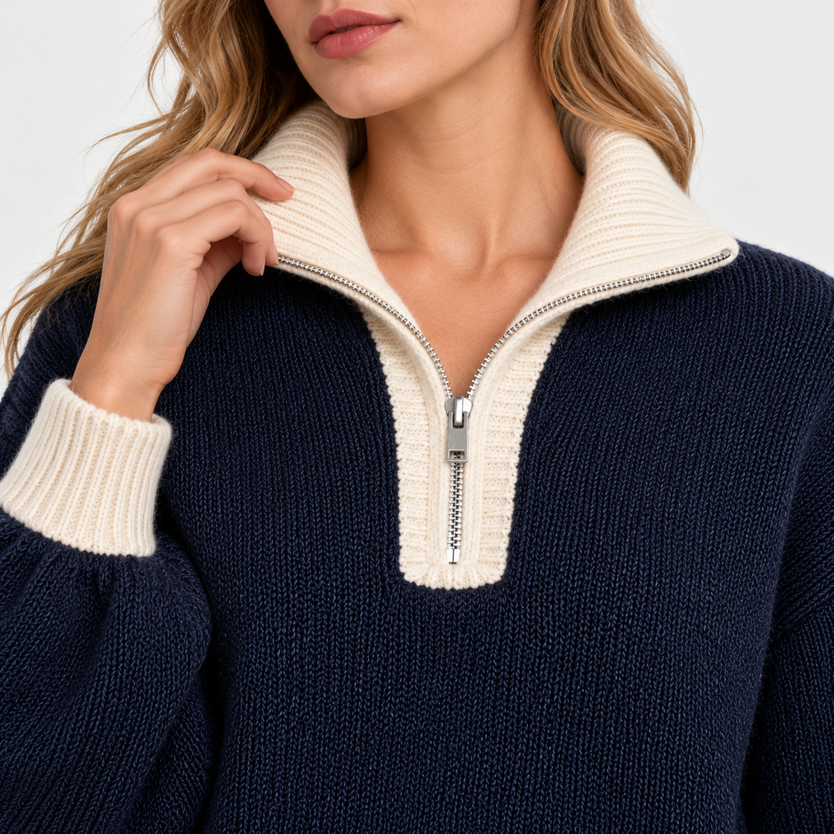 LindLeigh | Women's Half Zip Sweater High Neck Color Block Knit Pullover