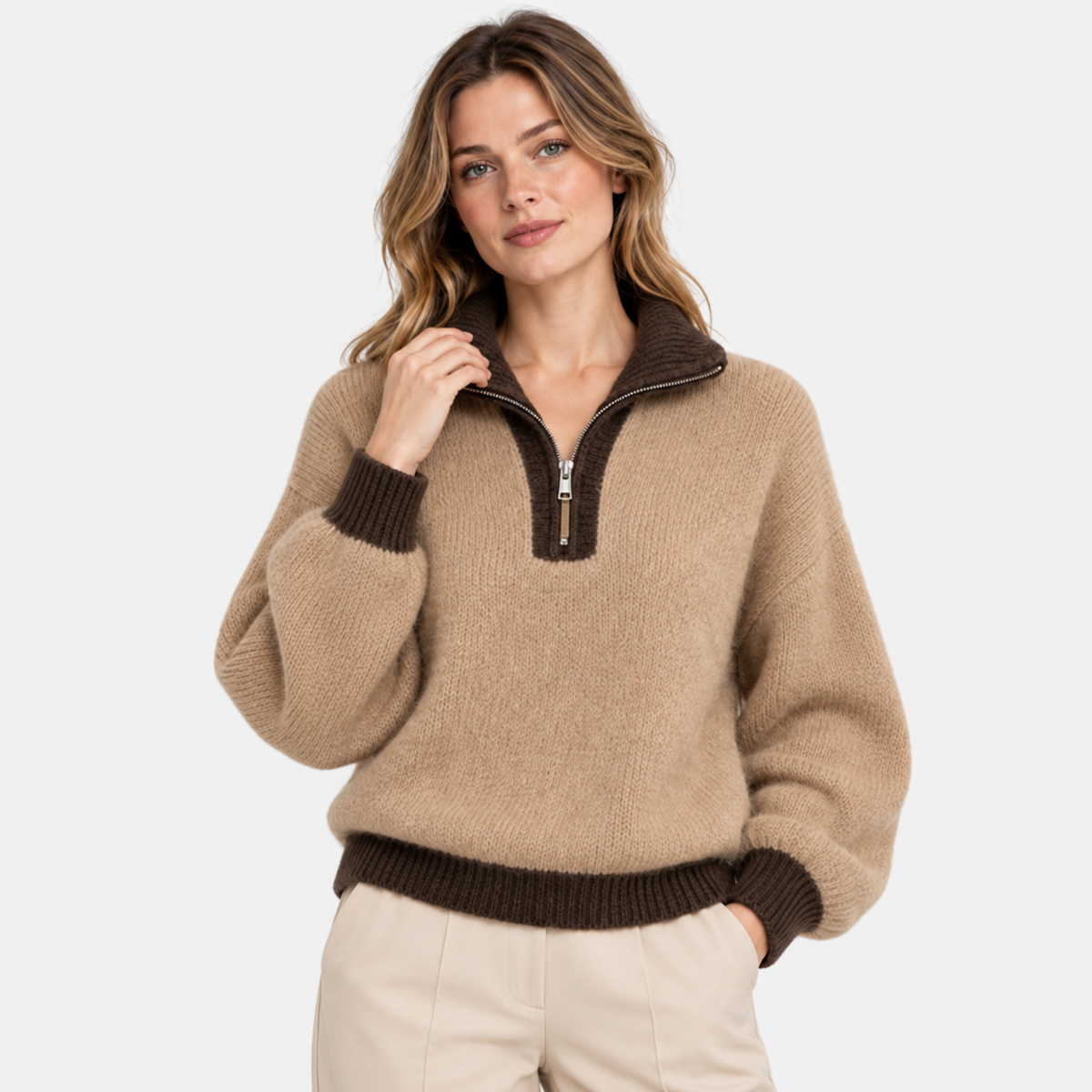 LindLeigh | Women's Half Zip Sweater High Neck Color Block Knit Pullover