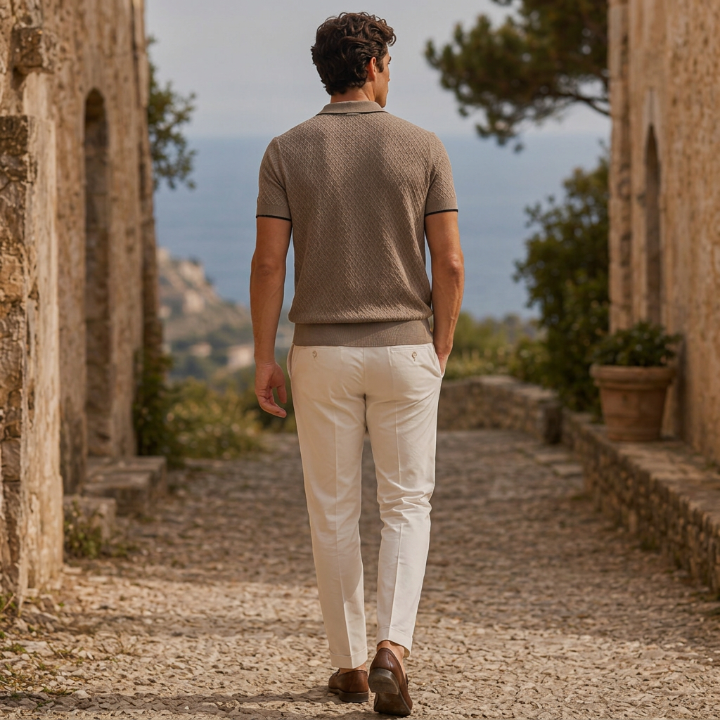 LindLeigh | Men's Textured Jacquard Polo Shirt Short Sleeve Knit Top