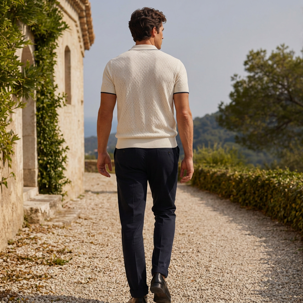 LindLeigh | Men's Textured Jacquard Polo Shirt Short Sleeve Knit Top