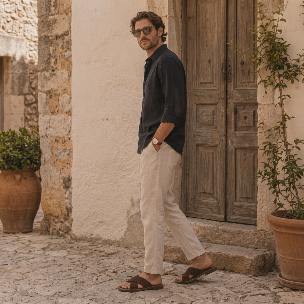 LindLeigh | Men's Suede Cross Strap Slide Sandals