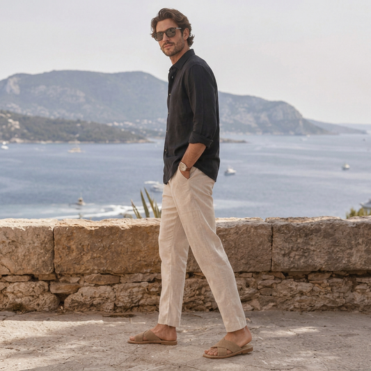 LindLeigh | Men's Suede Cross Strap Slide Sandals