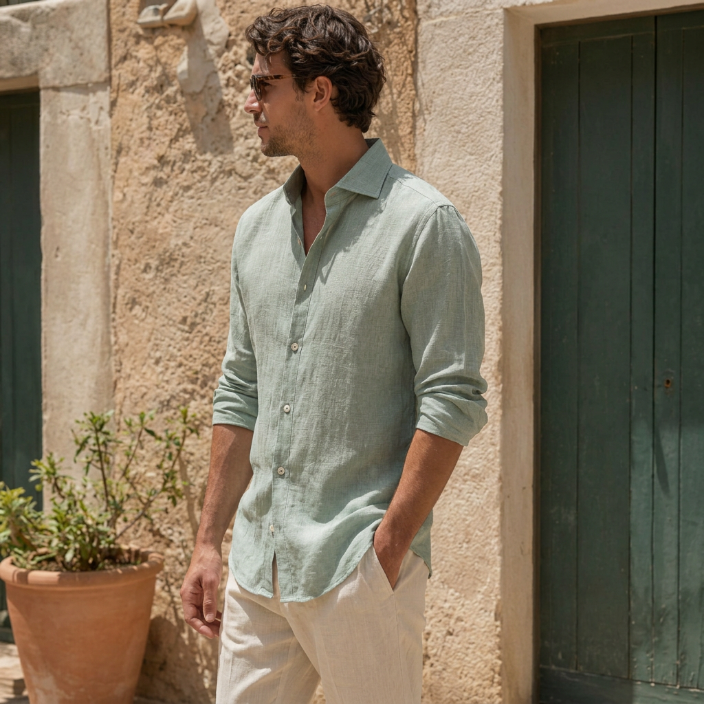 LindLeigh | Men's Linen Button Down Shirt Lightweight Long Sleeve