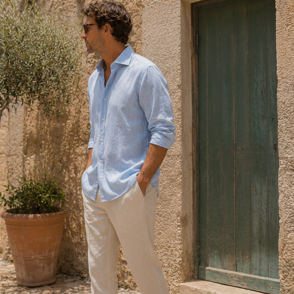 LindLeigh | Men's Linen Button Down Shirt Lightweight Long Sleeve