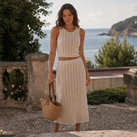 LindLeigh | Women's Knit Two Piece Co-Ord Set – High Waist Midi Skirt Outfit