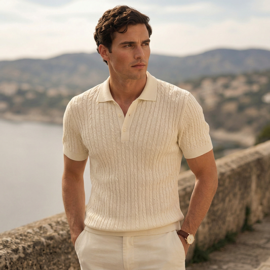LindLeigh | Men's Fine Cable Knit Polo Premium Casual Shirt