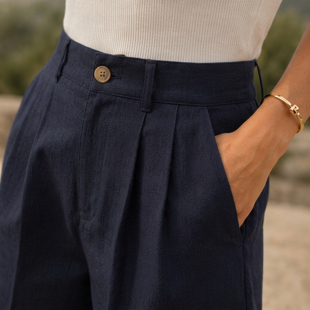 LindLeigh | Women's High Waisted Linen Shorts – Tailored Pleated Summer Shorts
