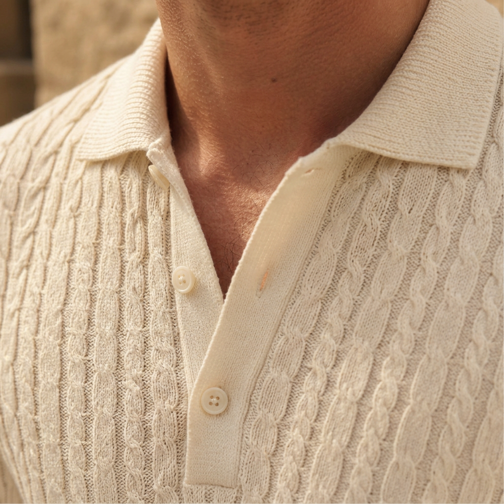 LindLeigh | Men's Fine Cable Knit Polo Premium Casual Shirt