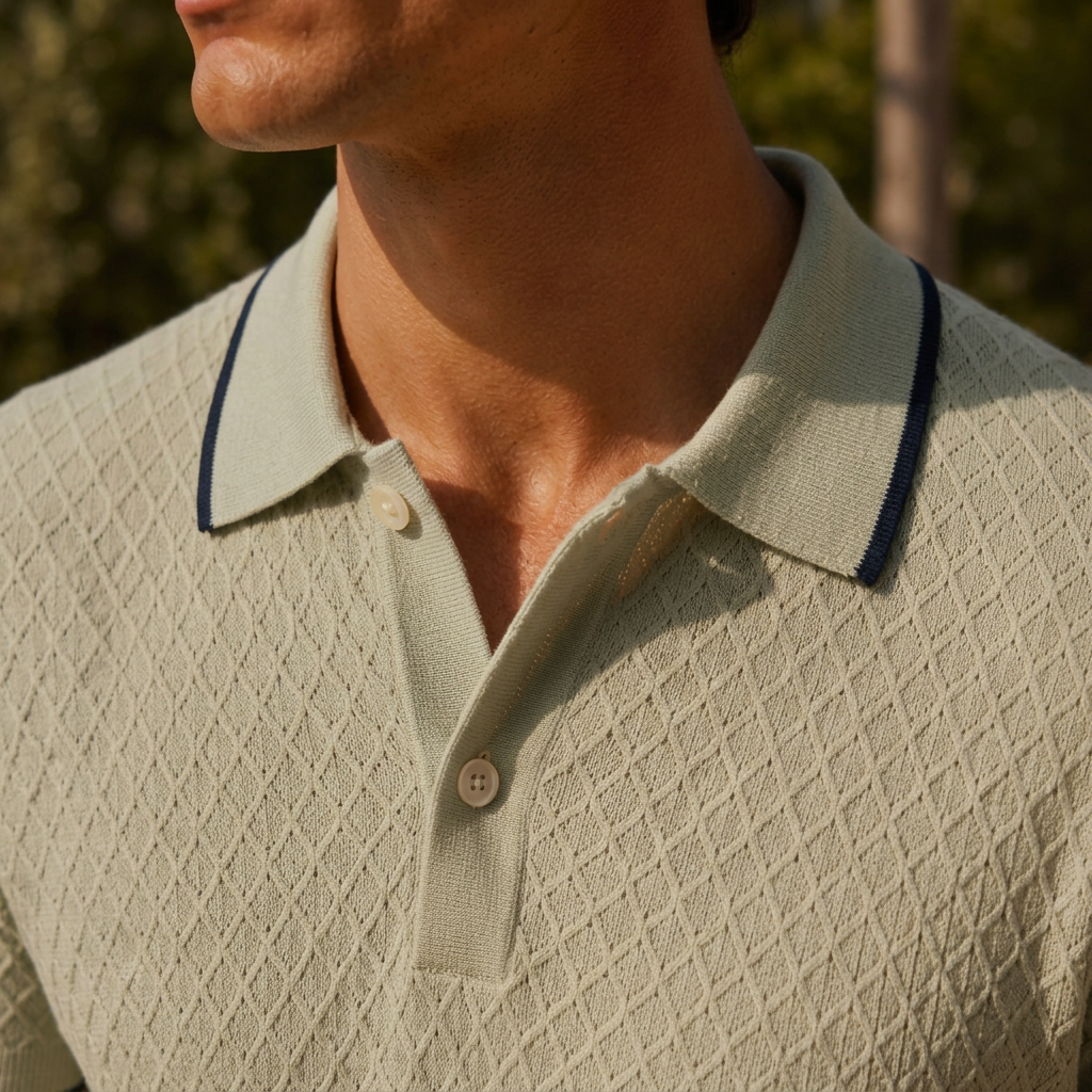 LindLeigh | Men's Textured Jacquard Polo Shirt Short Sleeve Knit Top