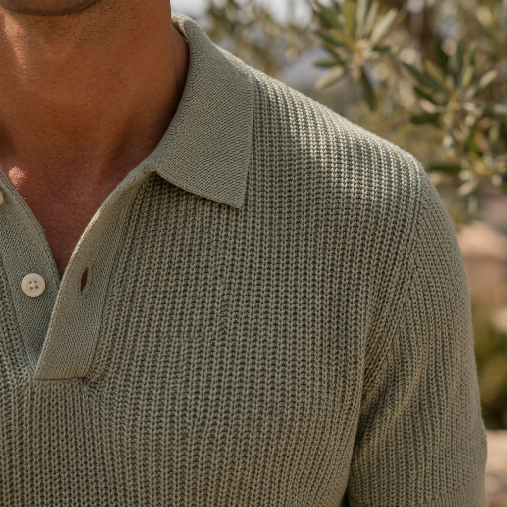 LindLeigh | Men's Knit Polo Shirt Lightweight Textured Classic Fit