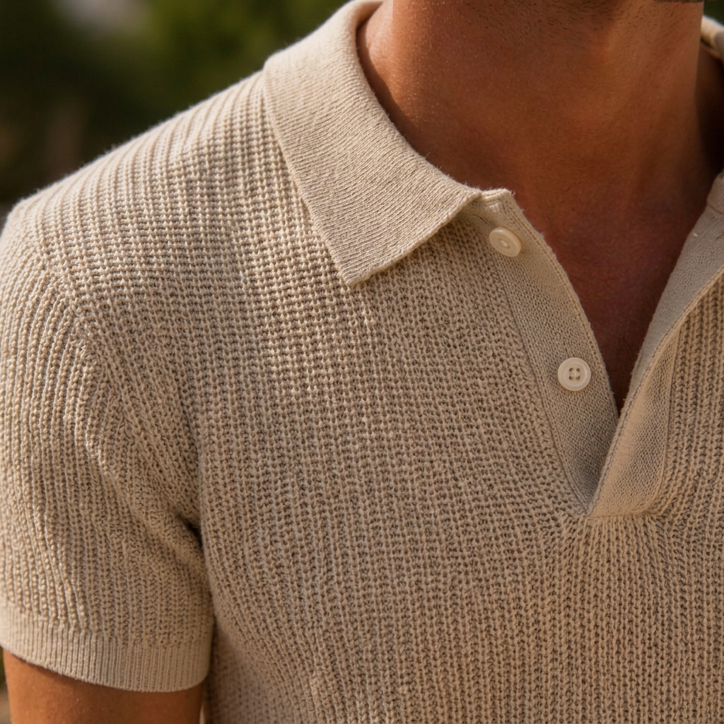 LindLeigh | Men's Knit Polo Shirt Lightweight Textured Classic Fit