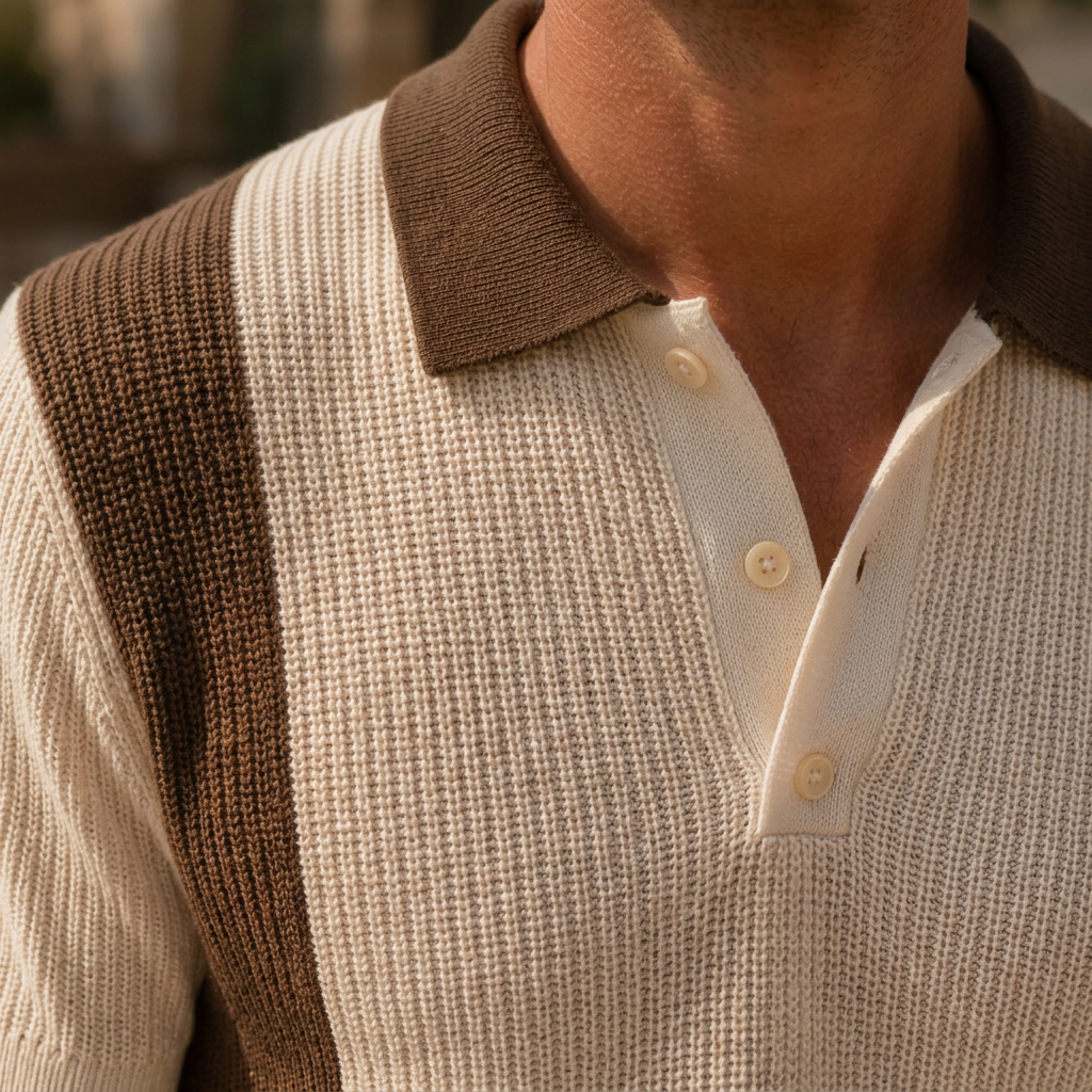 LindLeigh | Men's Knit Polo Shirt Lightweight Textured Classic Fit