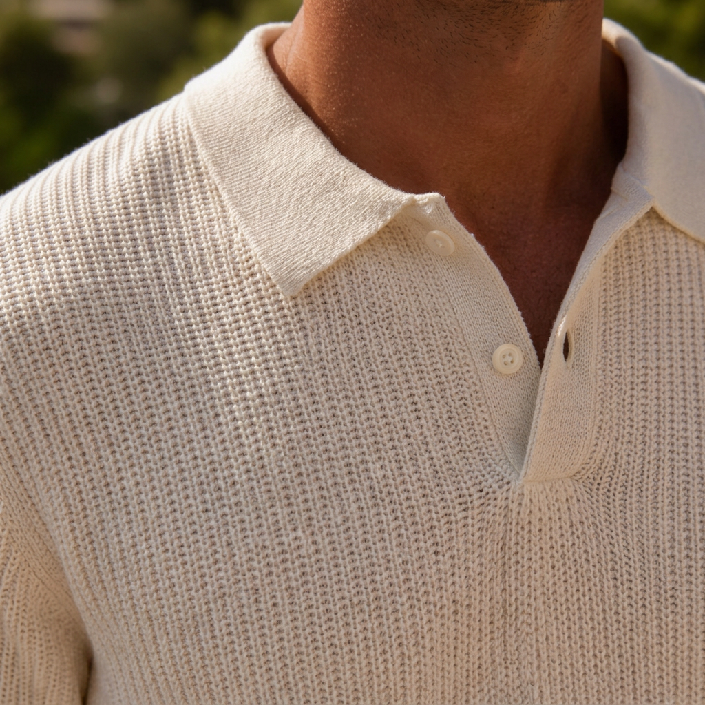 LindLeigh | Men's Knit Polo Shirt Lightweight Textured Classic Fit