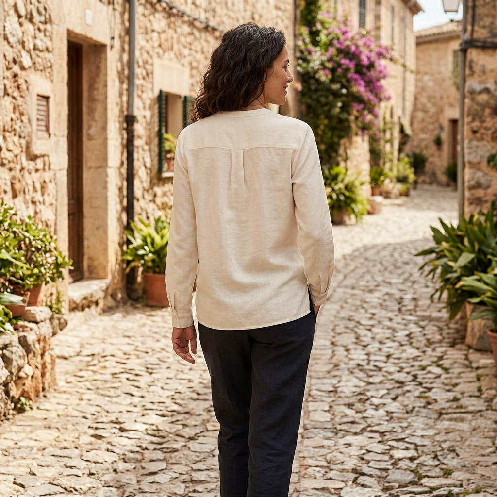LindLeigh | Women's Linen Blend Button Front Blouse Relaxed Fit Long Sleeve