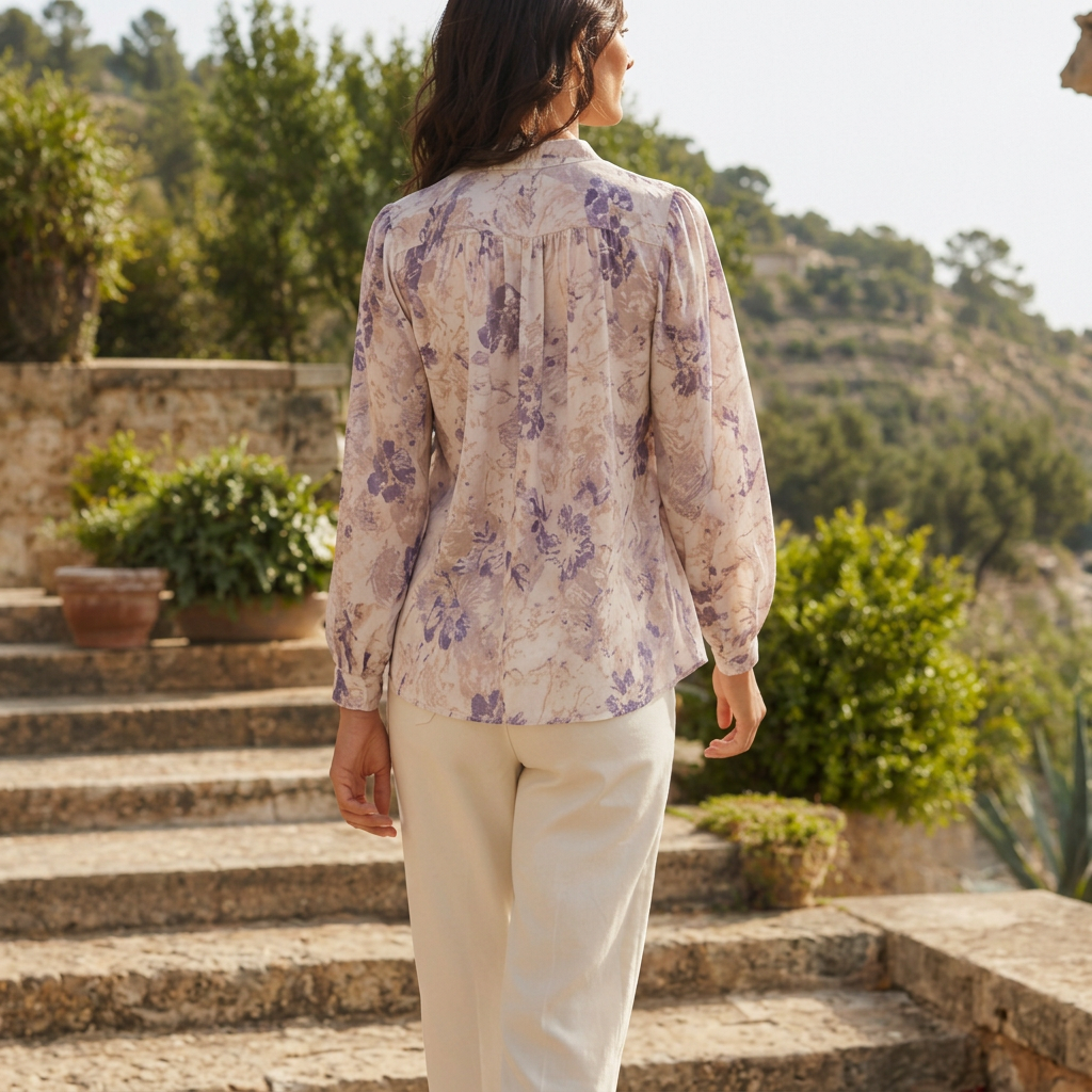 LindLeigh | Women's Floral Chiffon Blouse Relaxed Fit Long Sleeve Lavender