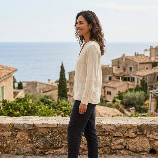 LindLeigh | Women's Linen Blend Button Front Blouse Relaxed Fit Long Sleeve