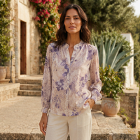 LindLeigh | Women's Floral Chiffon Blouse Relaxed Fit Long Sleeve Lavender