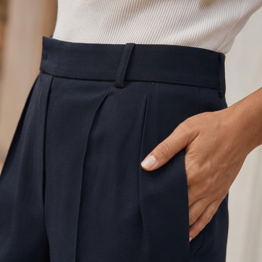 LindLeigh | Women's High Waisted Tailored Pants – Pleated Straight Leg Ivory