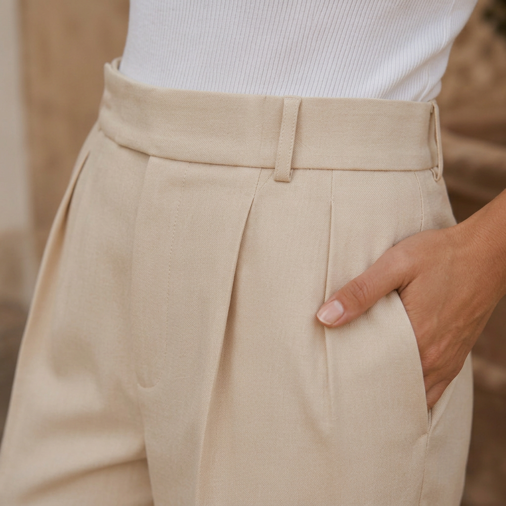 LindLeigh | Women's High Waisted Tailored Pants – Pleated Straight Leg Ivory