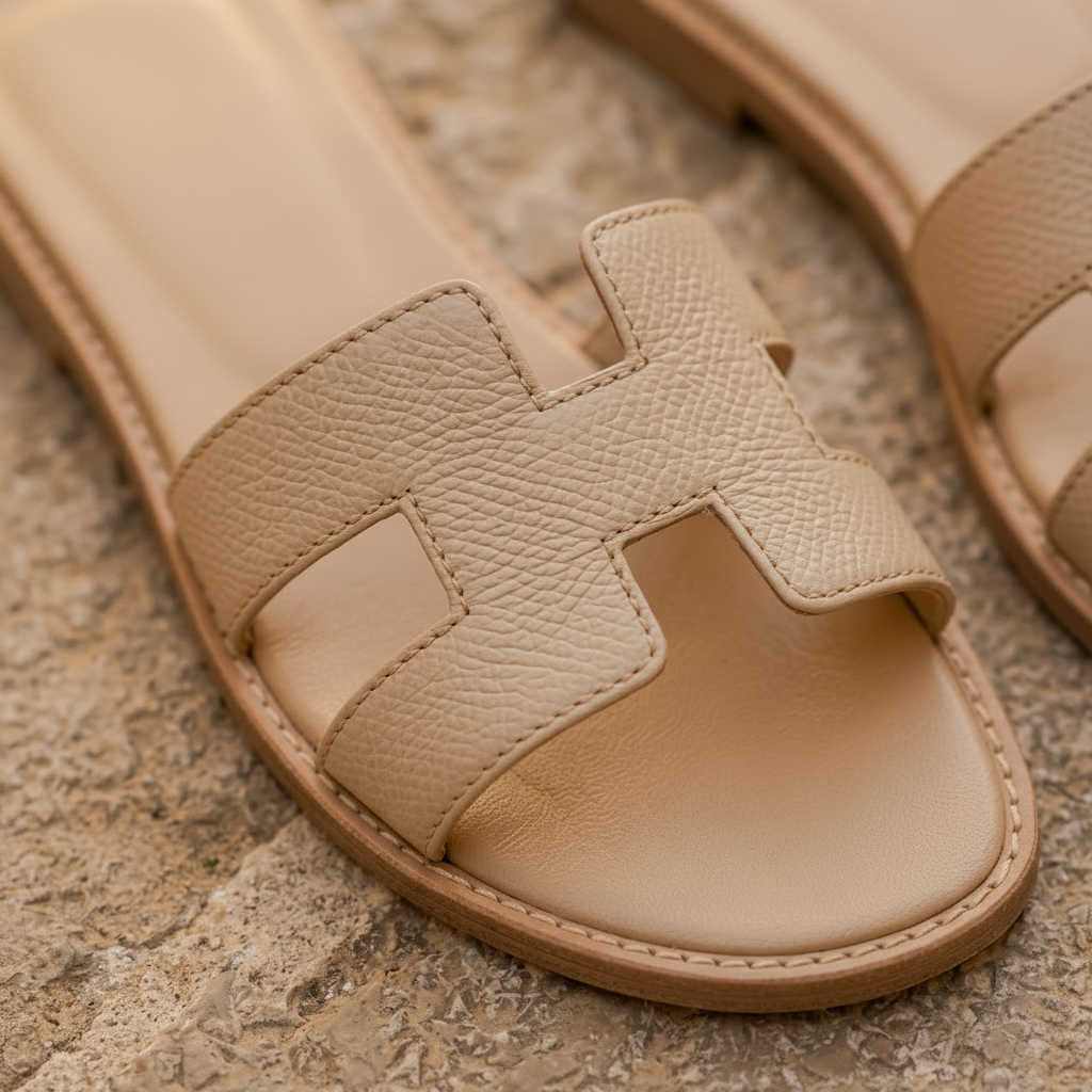LindLeigh | Women's Flat Leather Sandals – Open Toe Minimalist Slide Sandals