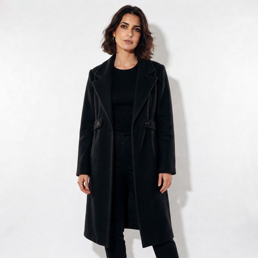 LindLeigh | Women’s Belted Long Coat – Notch Lapel Style