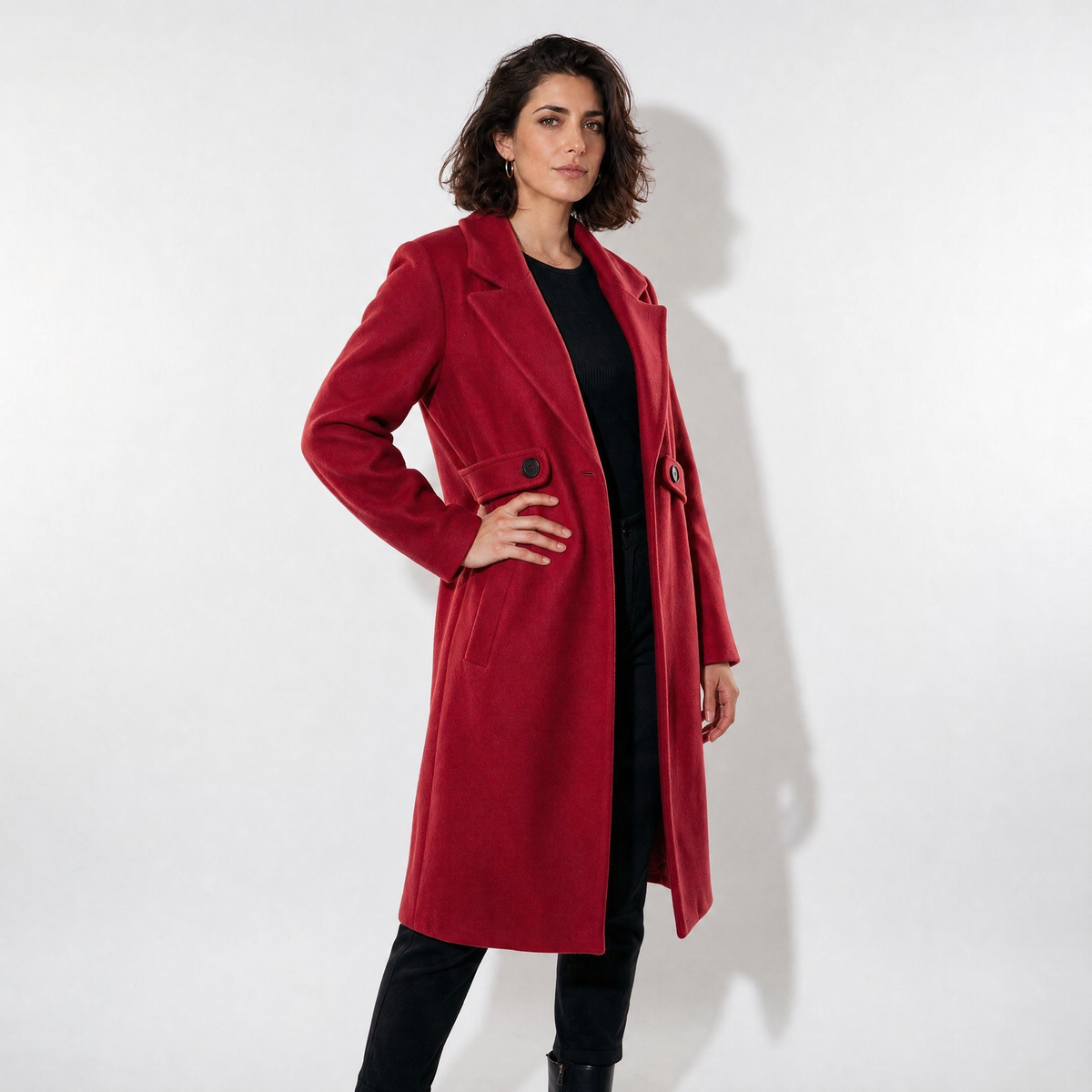 LindLeigh | Women’s Belted Long Coat – Notch Lapel Style