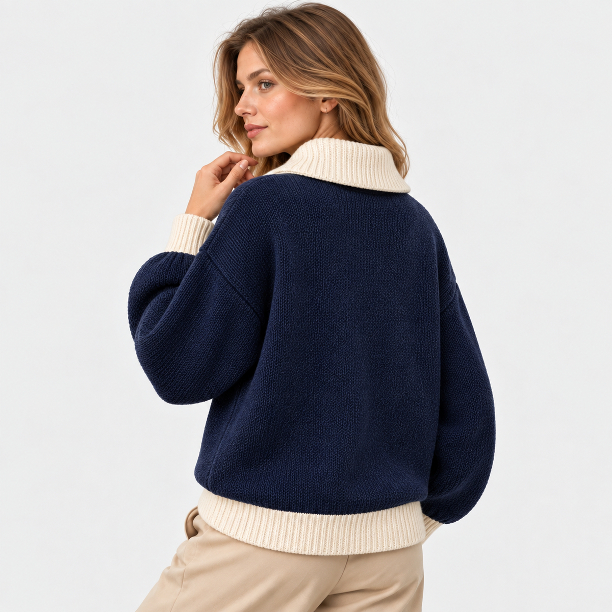 LindLeigh | Women's Half Zip Sweater High Neck Color Block Knit Pullover