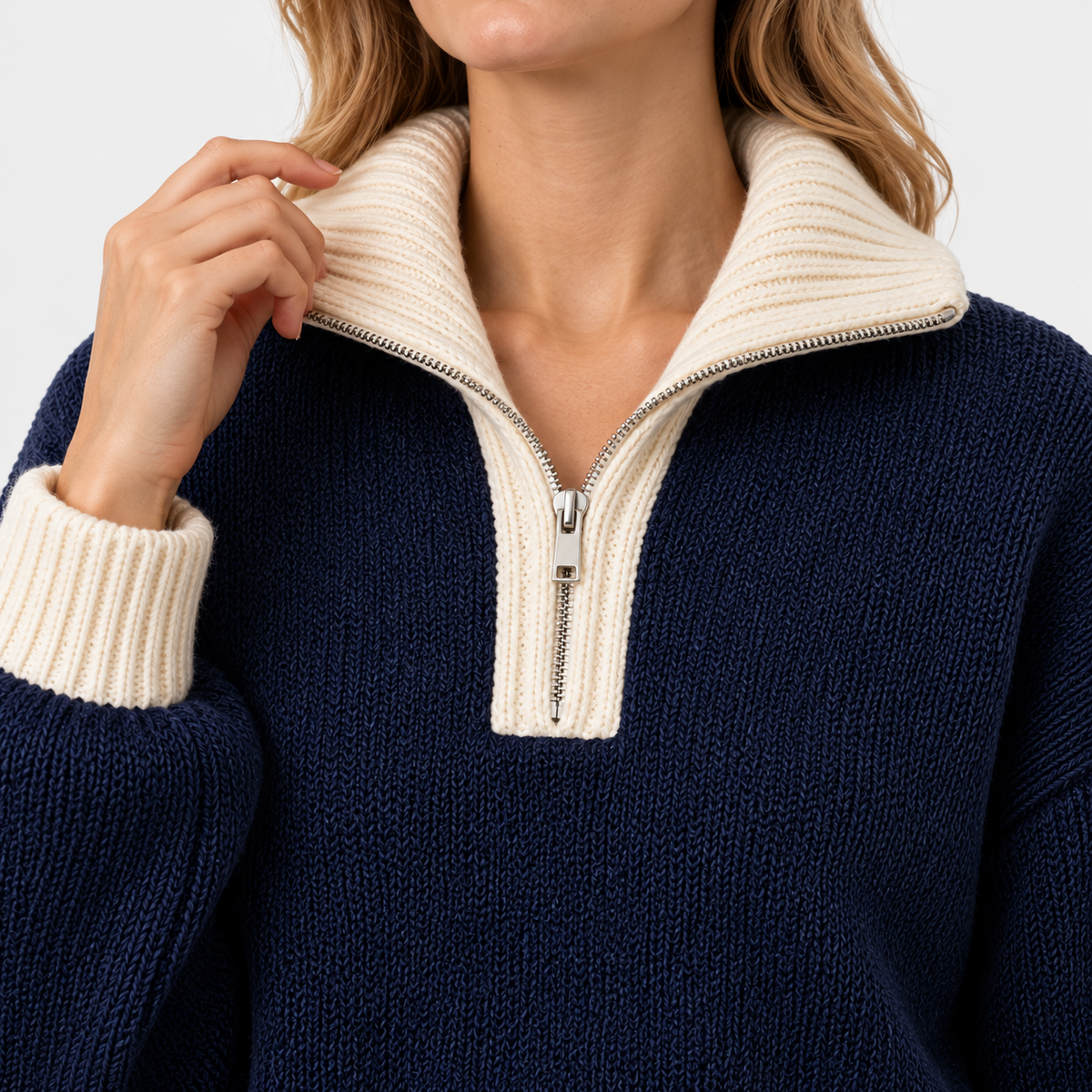 LindLeigh | Women's Half Zip Sweater High Neck Color Block Knit Pullover