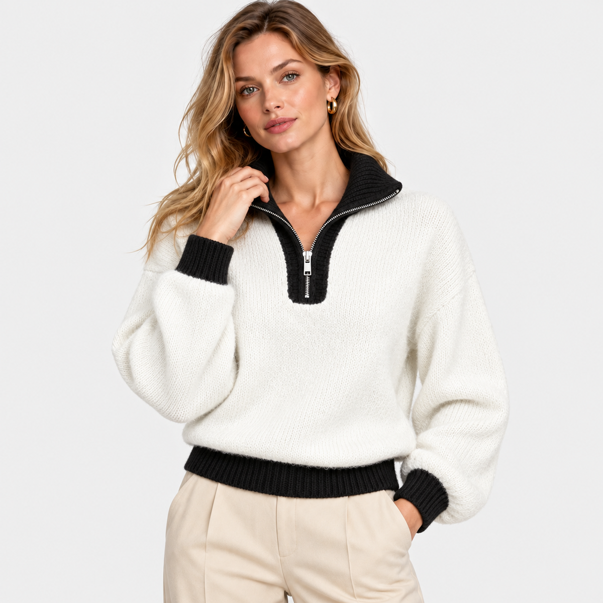 LindLeigh | Women's Half Zip Sweater High Neck Color Block Knit Pullover